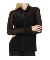 Liu •jo Long Sleeve Sheer Shirt With Crystal Embellishments In Black