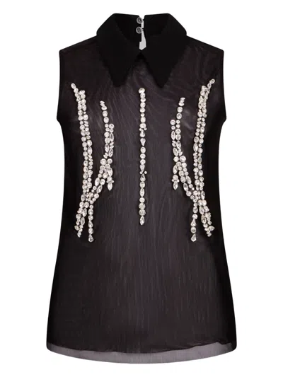 Liu •jo Tulle Top With Gemstones In Black