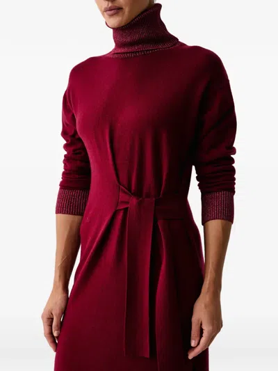Liu •jo Turtleneck Belted Midi Dress In Red