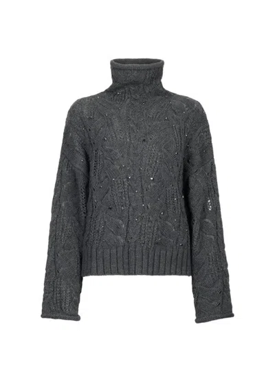 Liu •jo Turtleneck Gray Sweater With Cable Knit