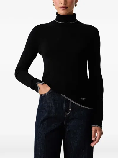 Liu •jo Turtleneck Sweater With Profili Lurex® In Black