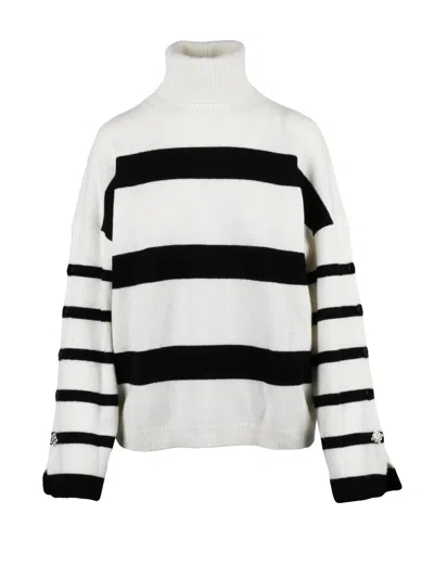 Liu •jo Turtleneck Sweater With Wide Sleeves And Bold Stripes In White