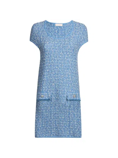 Liu •jo Tweed-effect Button-detail Mini Dress In Blue