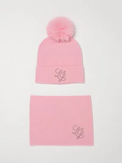 Liu •jo Liu Jo Two-piece Wool Blend Set For Girls With Pom-pom Beanie In Gold
