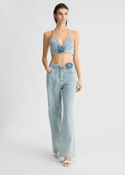 Liu •jo Liu Jo Rose Detailed Denim Top In Blue