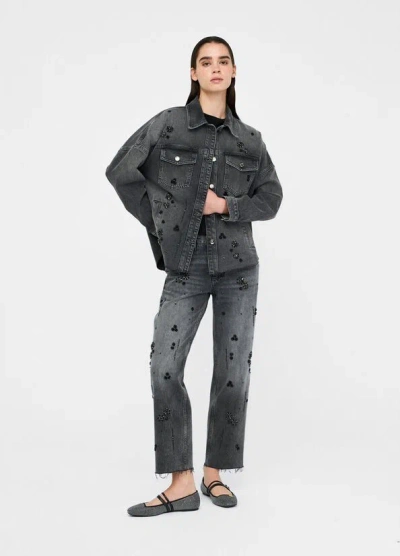 Liu •jo Straight-leg Jeans With Rhinestones In Gray