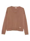 Liu •jo V-neck Brown Sweater In Wool In Brown