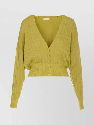 Liu •jo V-neck Cropped Knitwear Lurex In Green