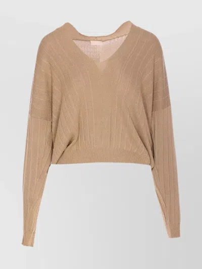 Liu •jo V-neck Cropped Knitwear With Cut Out Detail In Beige