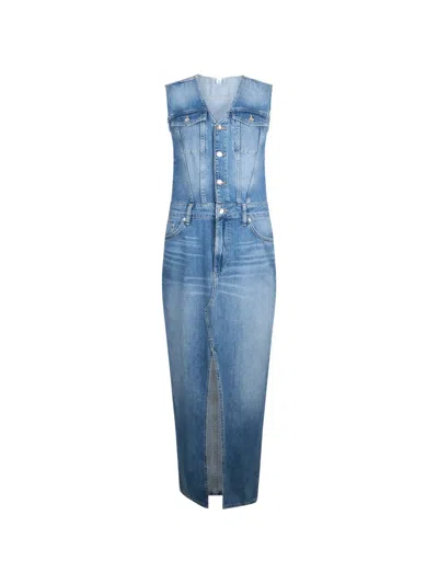 Liu •jo V-neck Front-slit Midi Dress In Blue