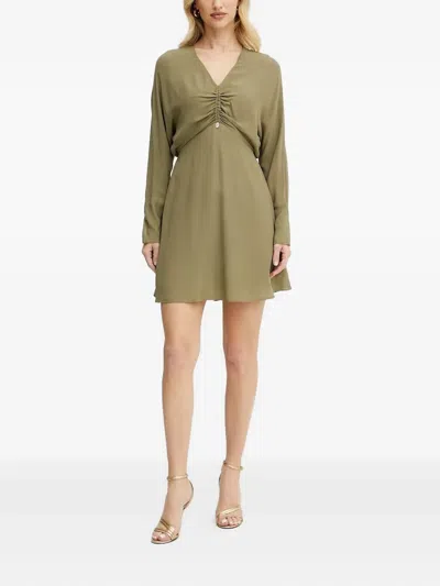 Liu •jo V-neck Gathered Mini Dress In Green