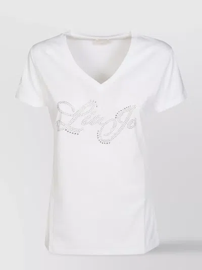 Liu •jo V-neck Logo Embellished T-shirt In White