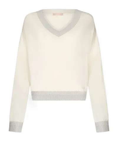Liu •jo V-neck Long-sleeved Sweater In White
