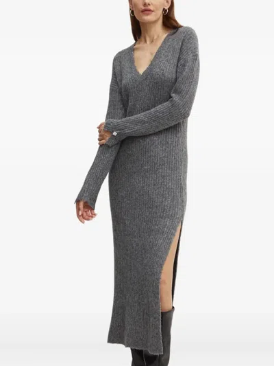 Liu •jo V-neck Midi Dress In Gray