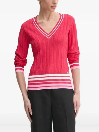 Liu •jo V-neck Ribbed Sweater In Pink