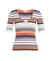 Liu •jo Liu Jo V-neck Striped Knit Top With Rhinestone Details In Multi
