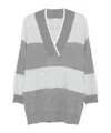 Liu •jo Three-quarter Sleeve Striped V-neck Sweater In Multi