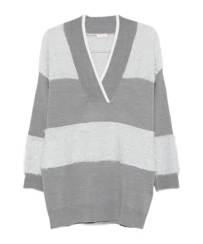 LIU •JO V-NECK STRIPED SWEATER