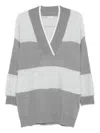 Liu •jo Three-quarter Sleeve Striped V-neck Sweater In Multi