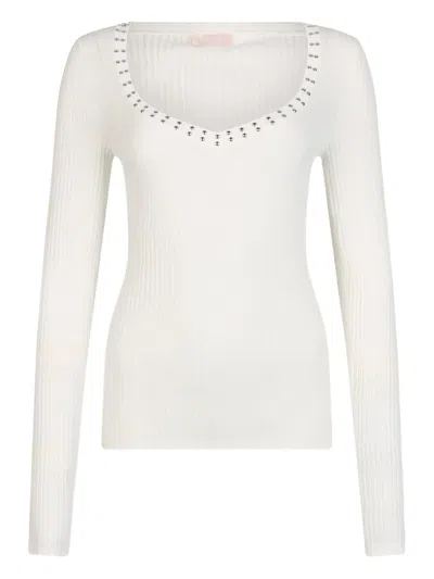 Liu •jo V-neck Studded Top In White