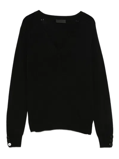 Liu •jo V-neck Sweater With Perforated Detailing In Black