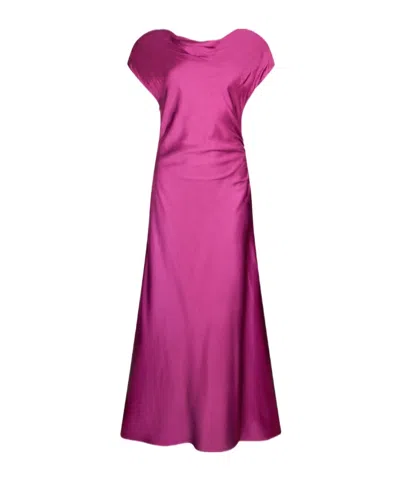 Liu •jo V-back Short-sleeve Midi Dress In Purple