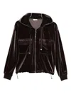 Liu •jo Velvet Zip-up Hoodie In Brown