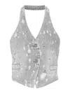 Liu •jo Rhinestone-embellished Denim Waistcoat In Azul