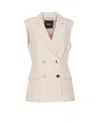Liu •jo Double-breasted Vest In Beige