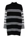 Liu •jo Black Wool Mini Dress With Horizontal Stripes In Black