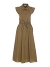 Liu •jo Sleeveless Dress With Belted Waist And Cap Sleeves In Green