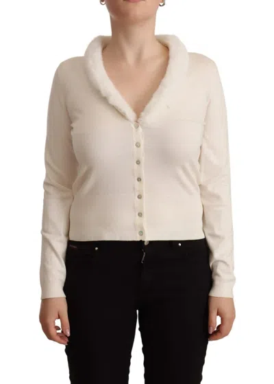 Pre-owned Liu •jo Viscose Long Sleeves Fur Shearling Women's Blouse () In White