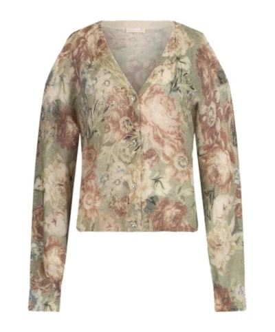 Liu •jo Liu Jo V-neck All-over Print Cardigan In Green