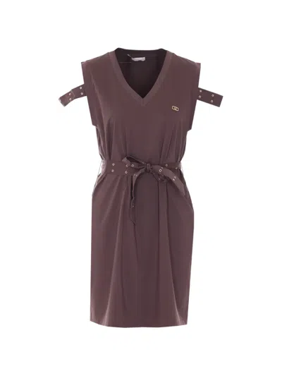 Liu •jo V-neck Belt Dress In Brown