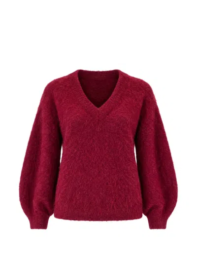 Liu •jo V-neck Brushed-knit Sweater In Red