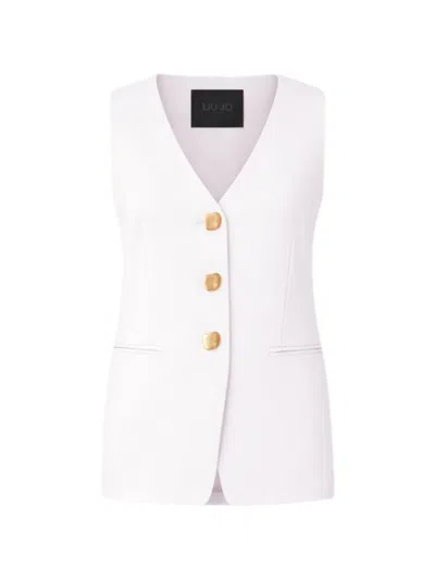 Liu •jo V-neck Button-up Waistcoat In White