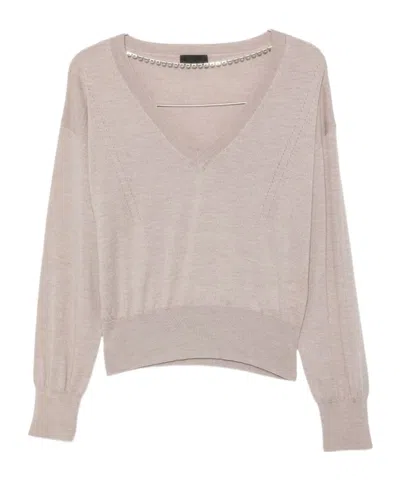 Liu •jo Crystal-embellished V-neck Sweater In Neutral