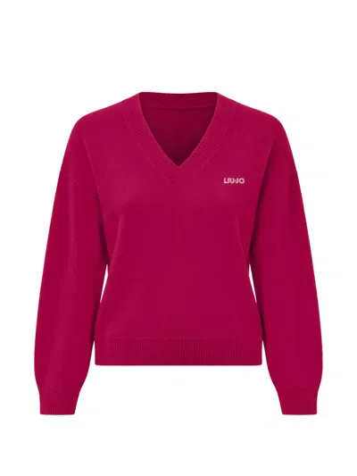 Liu •jo V-neck Logo-embellished Sweater In Animal Print