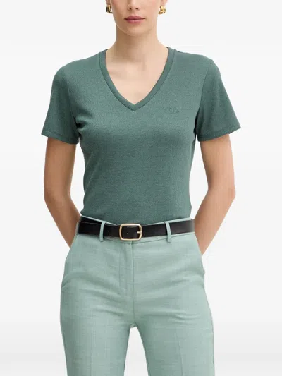 Liu •jo V-neck Logo-embroidered T-shirt In Green