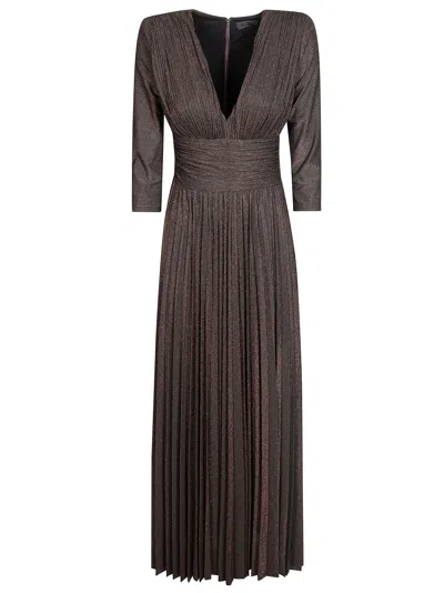 Liu •jo Liu Jo V-neck Pleated Midi Dress In Brown