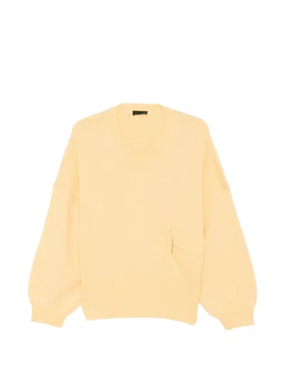 Liu •jo V-neck Ruched Sweater In Yellow