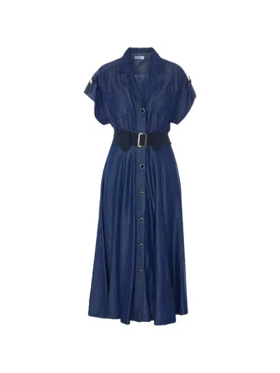 Liu •jo V-neck Shirt Midi Dress In Blue