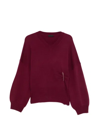 Liu •jo V-neck Sweater In Burgundy