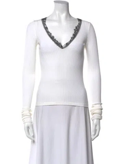 Pre-owned Liu •jo V-neck Sweater In White