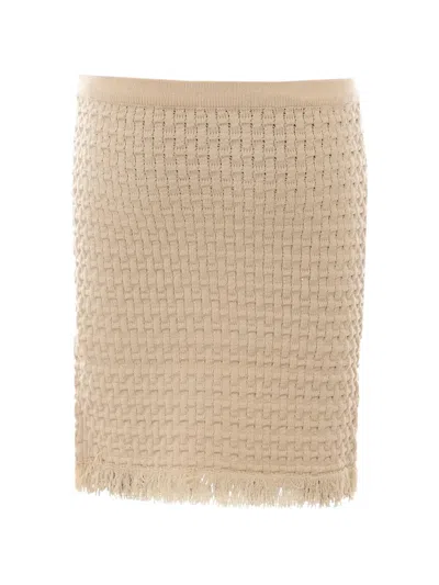 Liu •jo Waffle-knit Fringed Mini Skirt In Neutral