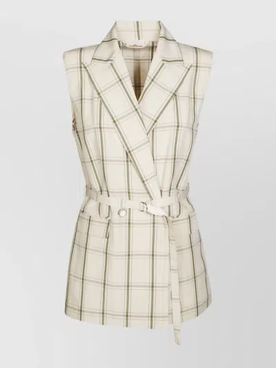 Liu •jo Waist Belted Lapel Plaid Sleeveless Top
