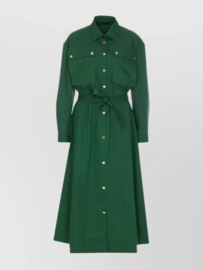 Liu •jo Waist Belted Long Sleeves Chest Pockets Dress In Green