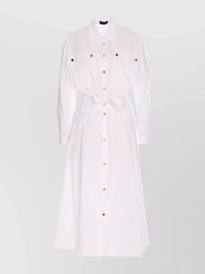 Liu •jo Waist Belted Long Sleeves Chest Pockets Dress In White