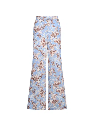 Liu •jo Wave Blue Floral Print Wide-leg Pants In Multi