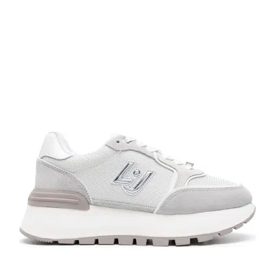 Liu •jo White Amazing 25 Metallic Detail Lace-up Leather Sneakers In Gray